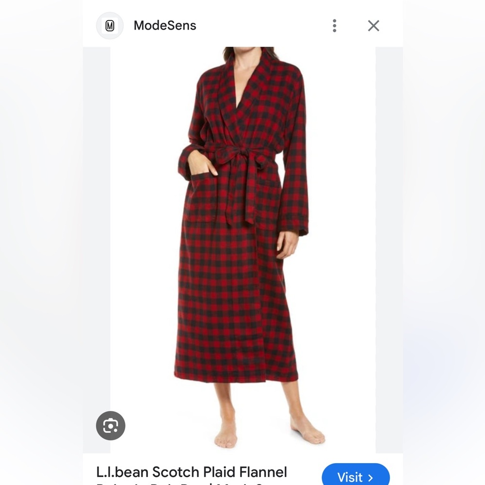 L.L. Bean Red and Black Plaid Robe Intimates & Sleepwear